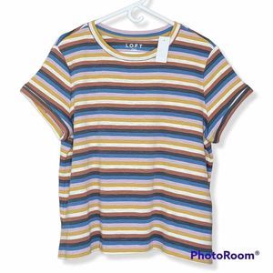 NWT LOFT Fall Color Striped Cuffed Sleeve T-shirt